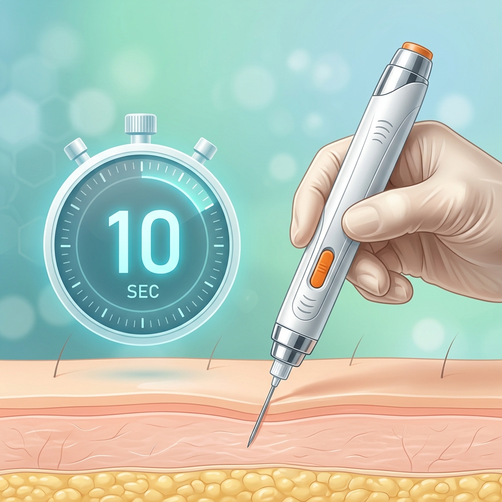 Step-by-step visual demonstration of semaglutide injection preparation, site selection, and administration