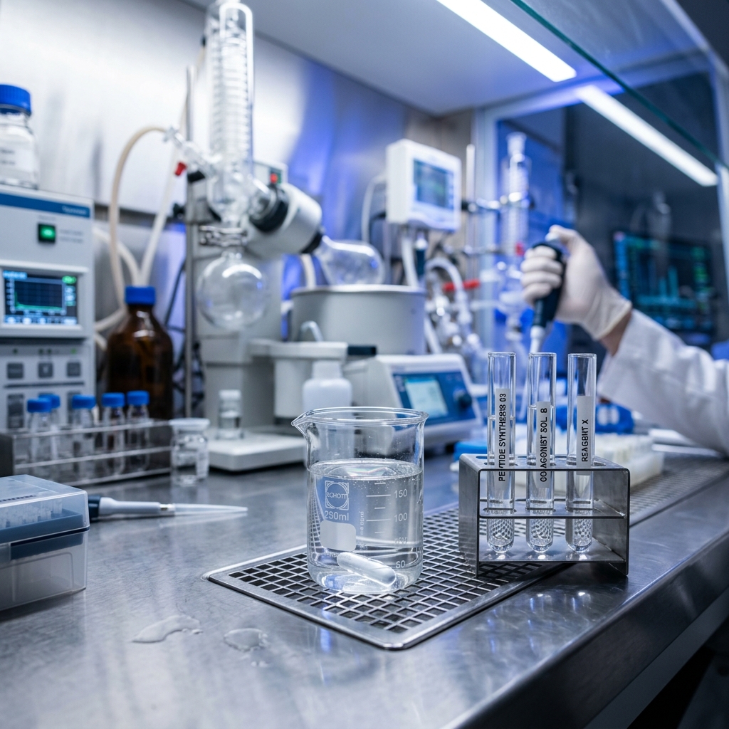 Scientific glassware and clinical laboratory equipment illustrating metabolic drug development
