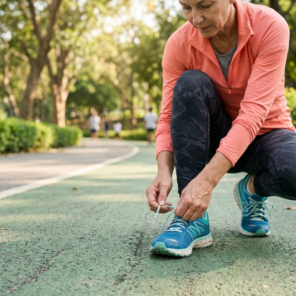 An active individual preparing for exercise, illustrating improved physical mobility and function.